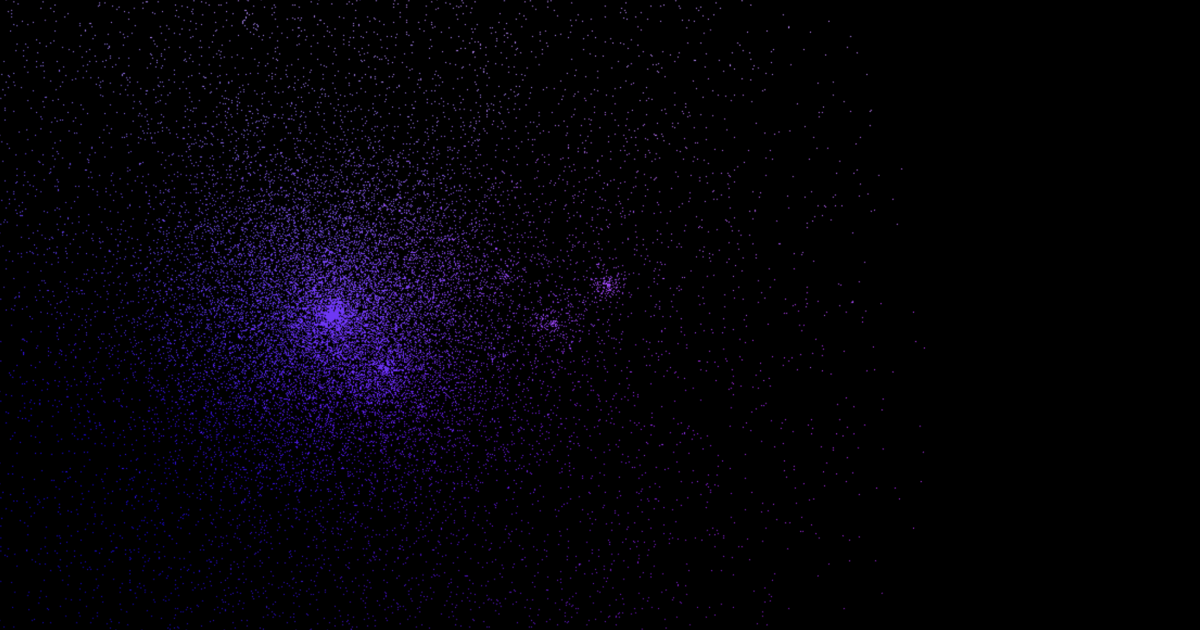 A dark background with noisy static purple particles emanating from a point.